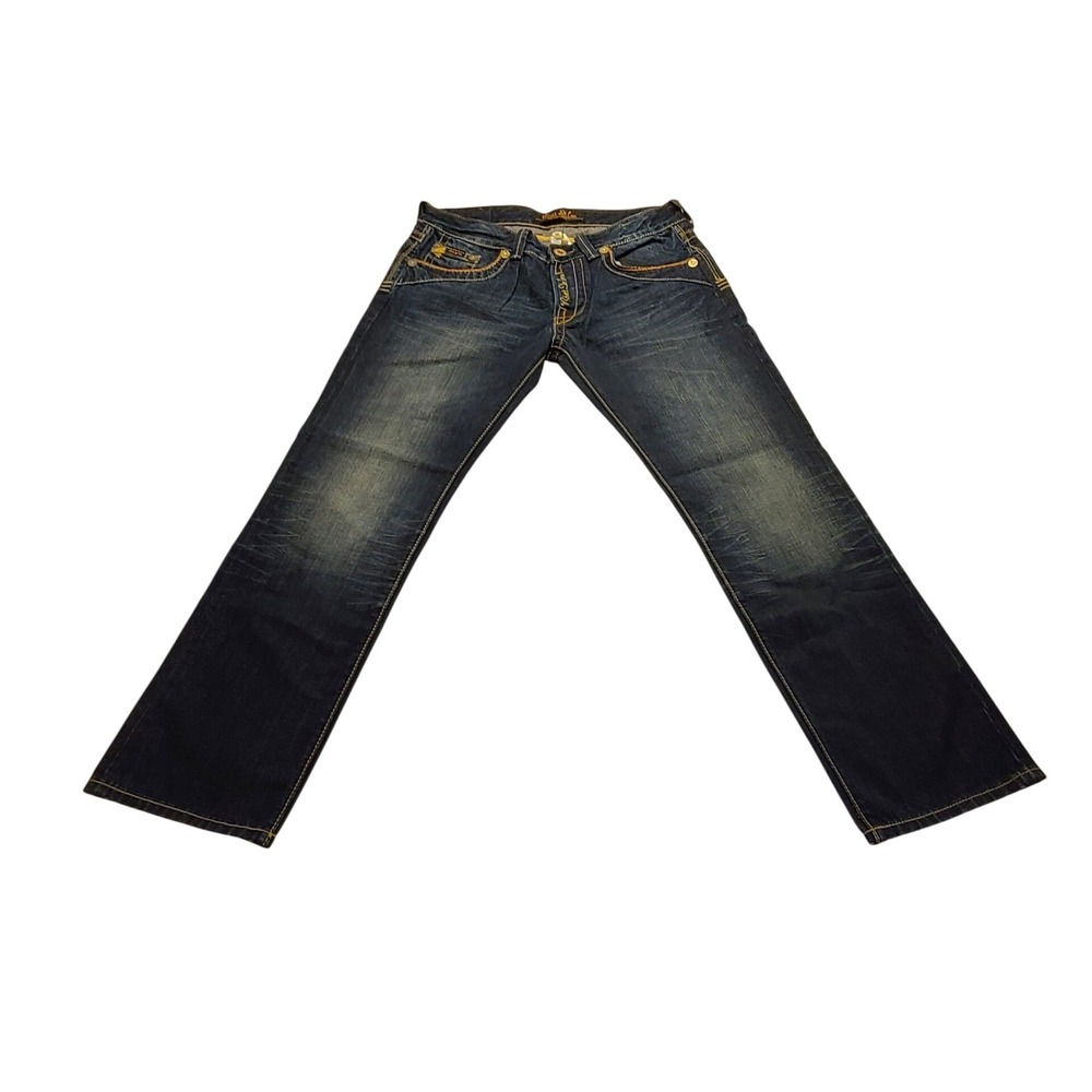 Rivet De Cru Mens Dark Wash Straight Leg Jeans Size 34 Style 186-107A Contrast